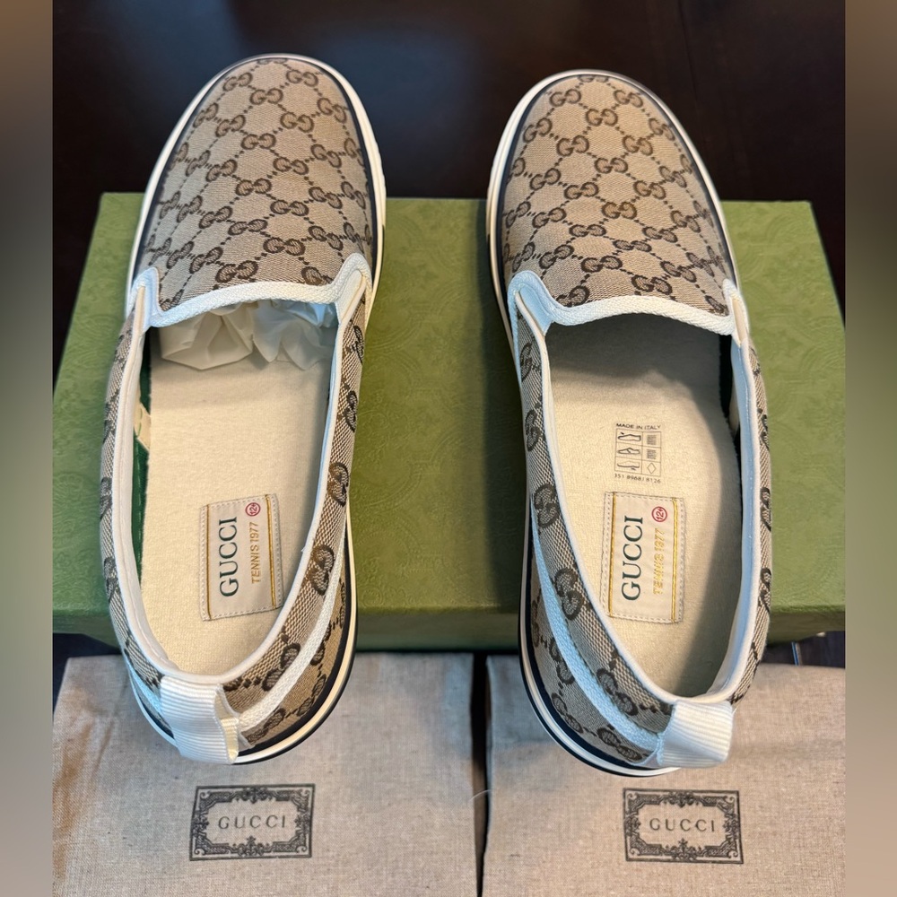 New Gucci GG Supreme Logo Tennis 1977 Slip On Sneaker Shoes Size UK 12.5 / US 13 - Picture 14 of 16